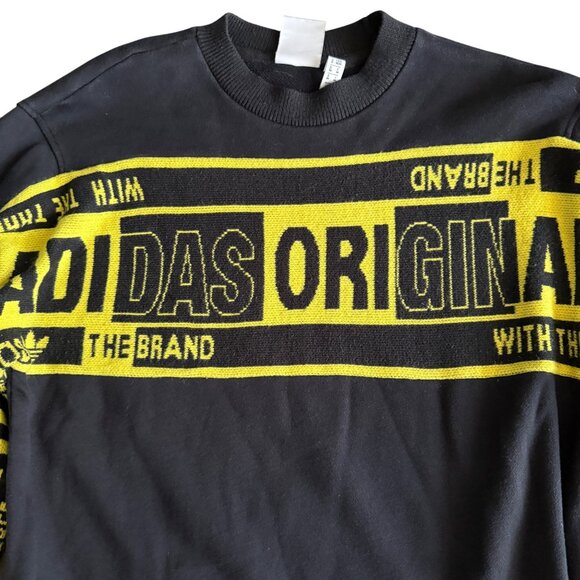 Adidas Originals Black & Yellow Crewneck Sweatshirt Size M Cotton Blend Mens - Picture 2 of 4